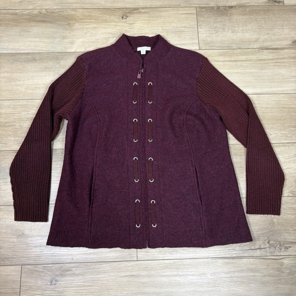 Tweeds Womens‎  Wool Full Zip Purple Cardigan Sweater Size XXL 2XL Pockets